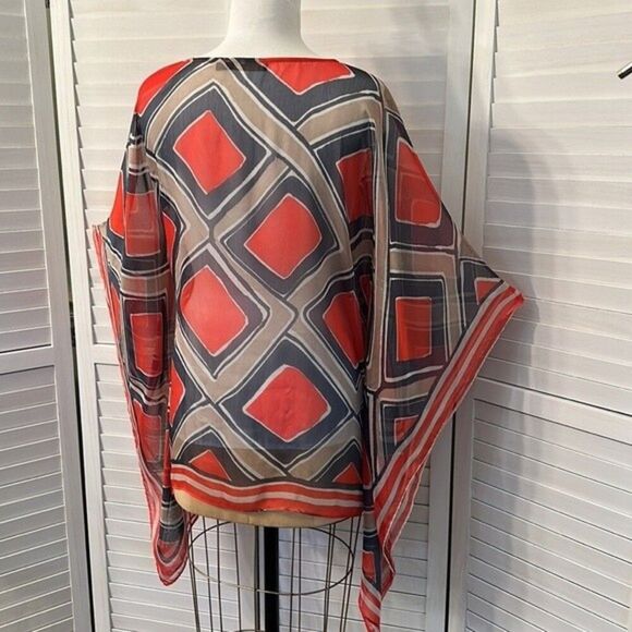 Outback Poncho Top Size Medium Red Semi-Sheer NWOT - Picture 8 of 9